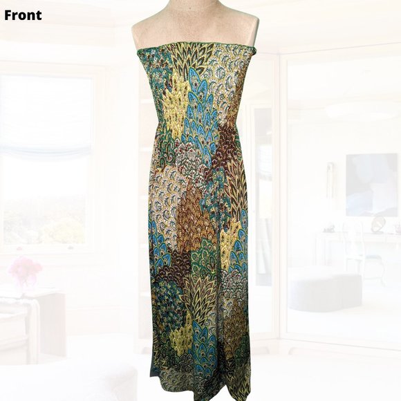 Raindrops by Papillon Dresses & Skirts - [EUC] Papillon strapless pull-on maxi dress - size S (multicolor green/blue)